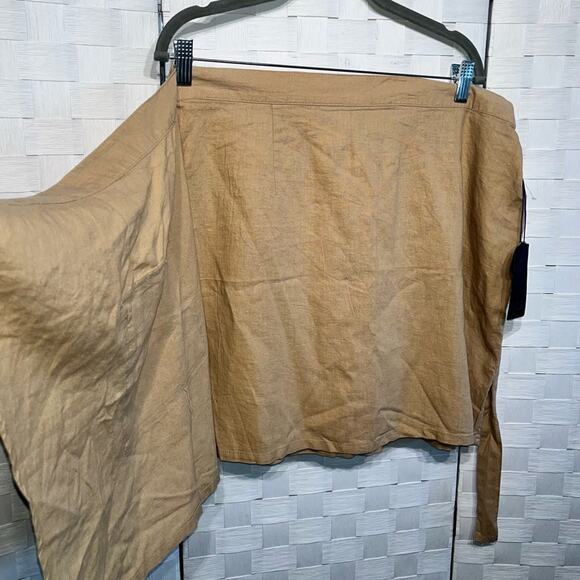 Rachel Rachel Roy Linen Blend Faux Wrap Skirt Size XL Cargo Pocket Tan Beach - Picture 9 of 10